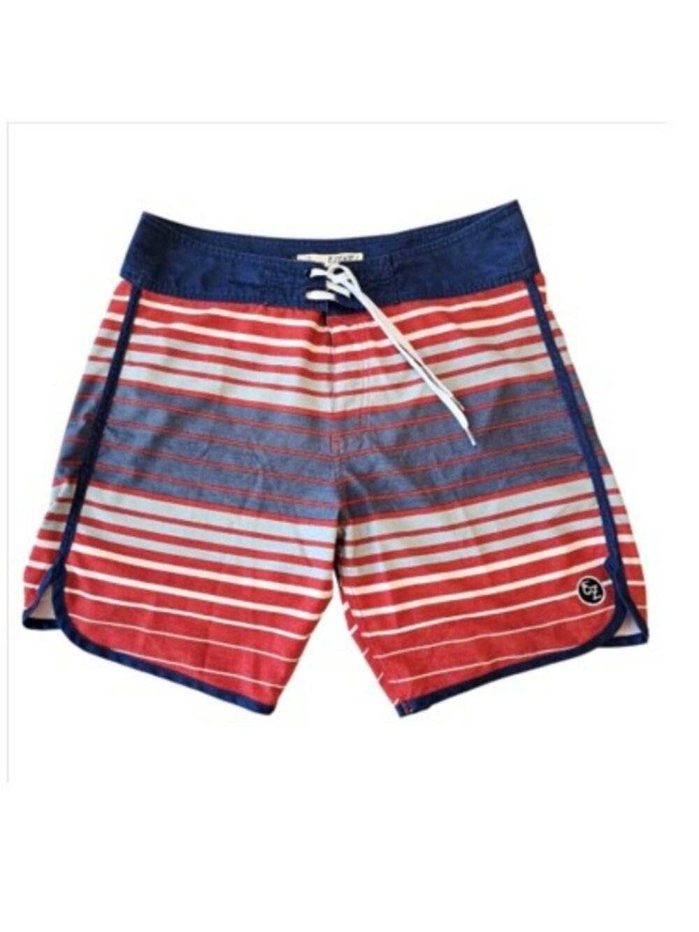 Ezekiel Men's Swim Trunks Red Blue White Striped Board Shorts Size 34 Beach Pool